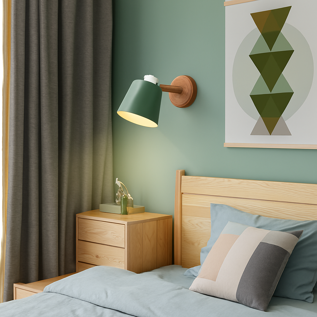 Applique murale LED abat-jour orientable en métal et support en bois - vue 3 sur 11