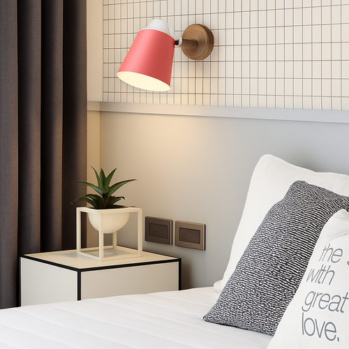 Applique murale LED abat-jour orientable en métal et support en bois - vue 5 sur 11