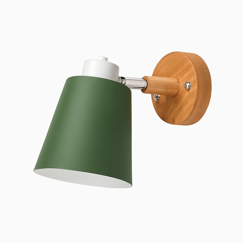 Applique murale LED abat-jour orientable en métal et support en bois - vue 8 sur 11