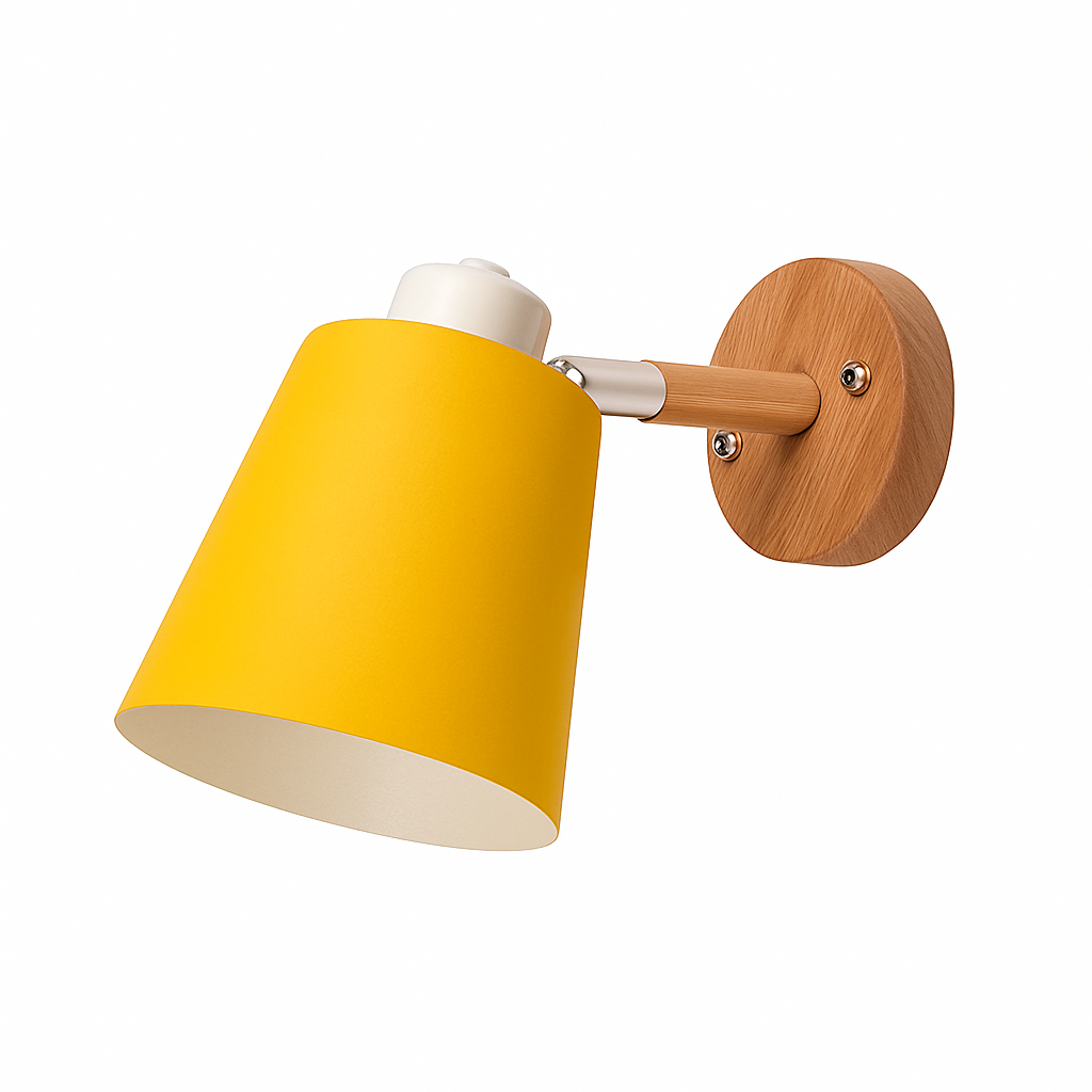 Applique murale LED abat-jour orientable en métal et support en bois - vue 8 sur 11