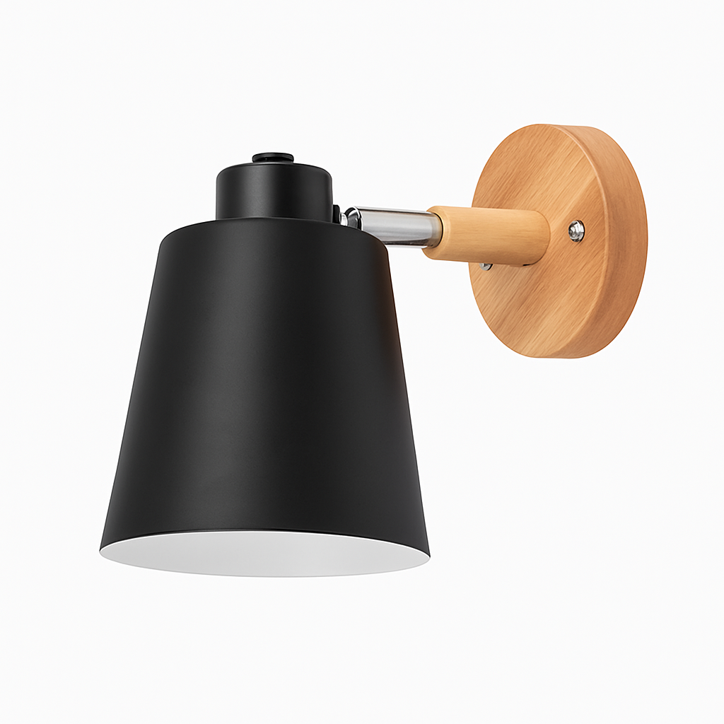 Applique murale LED abat-jour orientable en métal et support en bois - vue 9 sur 11