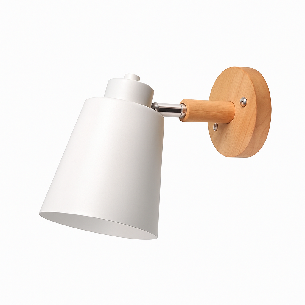 Applique murale LED abat-jour orientable en métal et support en bois - vue 10 sur 11
