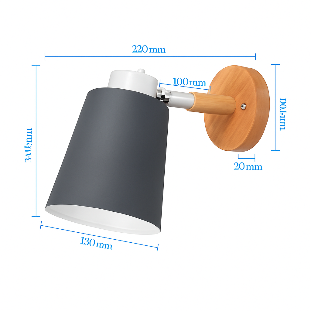 Applique murale LED abat-jour orientable en métal et support en bois - vue 11 sur 11