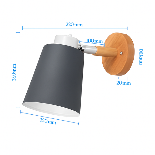 Applique murale LED abat-jour orientable en métal et support en bois - vue 12 sur 11