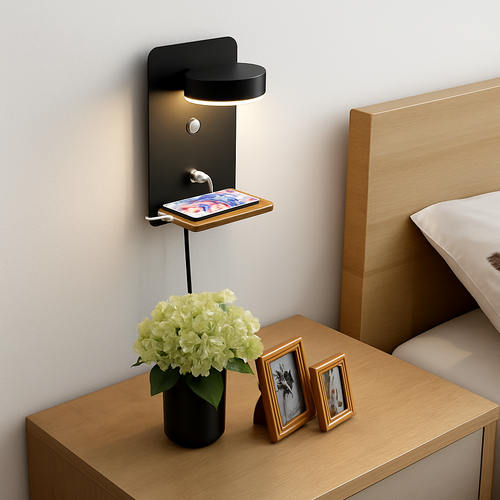 applique murale led avec chargeur usb et interrupteur décoratif - vue 7 sur 8