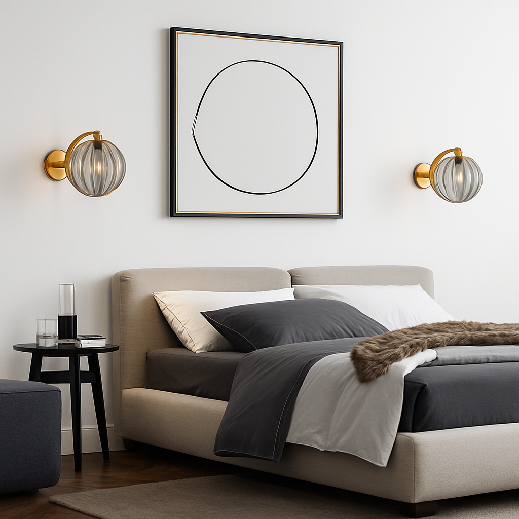 Applique murale LED avec tige dorée et boule en verre colorée - vue 3 sur 10