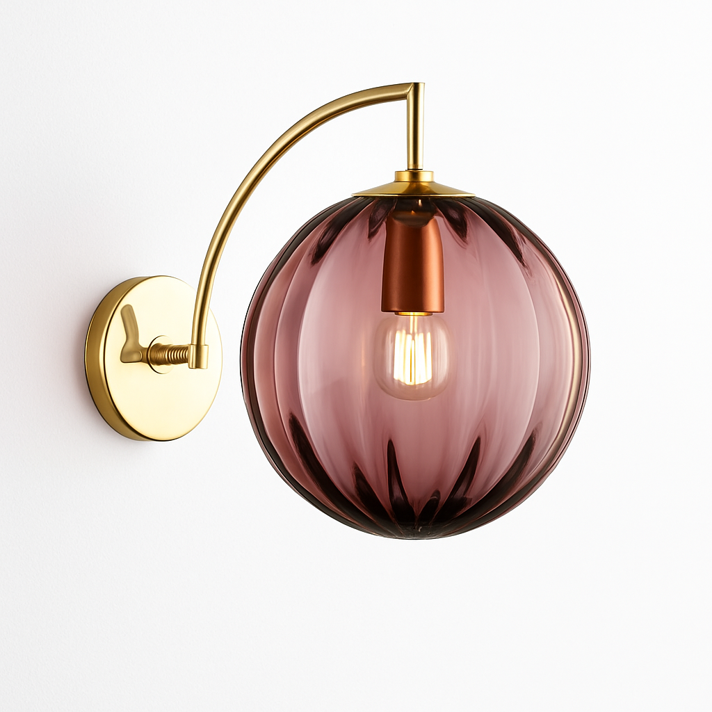 Applique murale LED avec tige dorée et boule en verre colorée - vue 5 sur 10