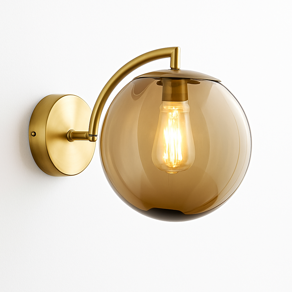 Applique murale LED avec tige dorée et boule en verre colorée - vue 6 sur 10