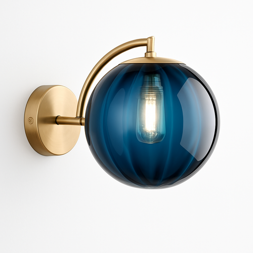 Applique murale LED avec tige dorée et boule en verre colorée - vue 2 sur 10