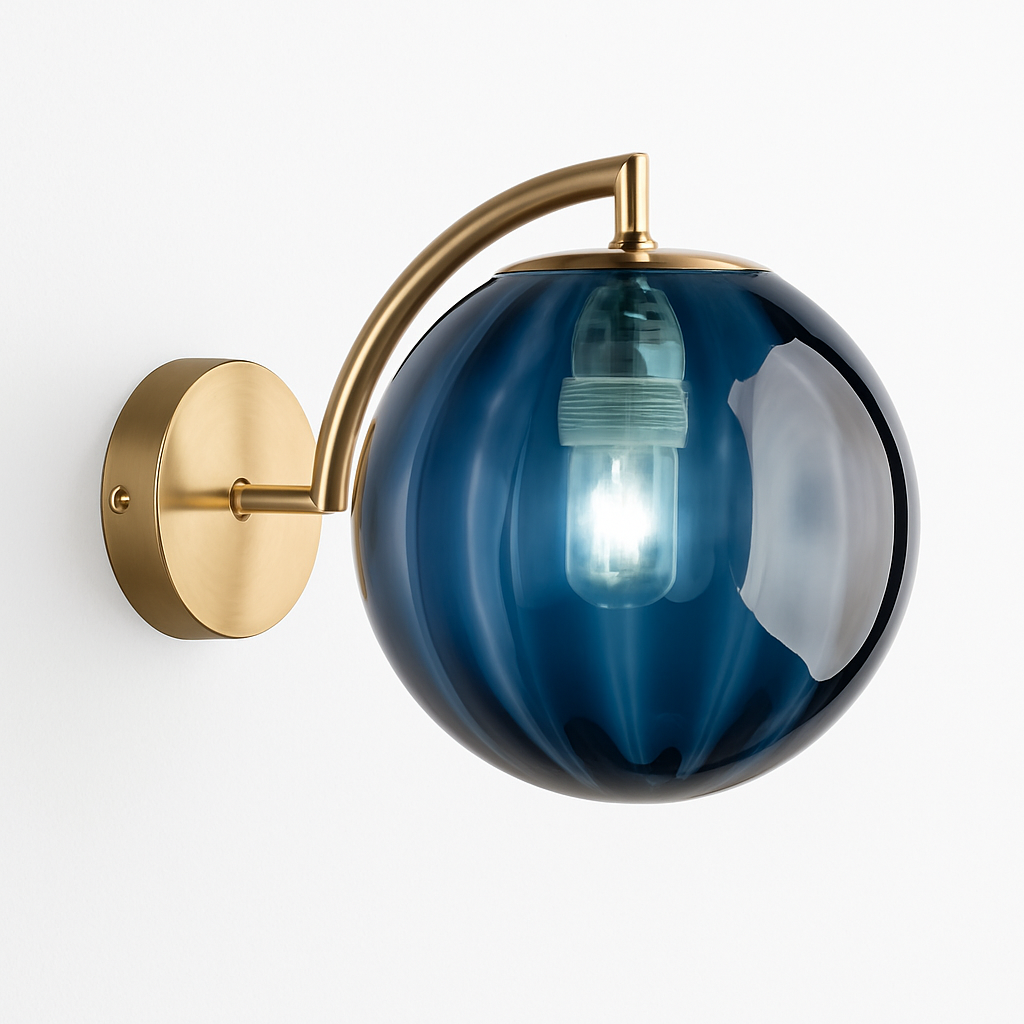 Applique murale LED avec tige dorée et boule en verre colorée - vue 8 sur 10