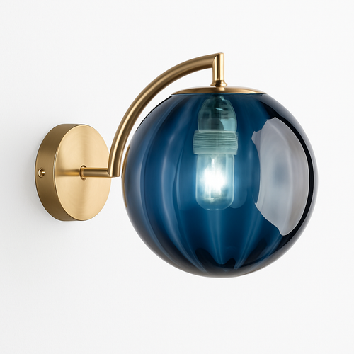 Applique murale LED avec tige dorée et boule en verre colorée - vue 9 sur 10