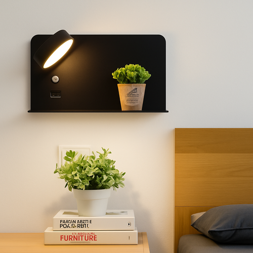 applique murale led décorative avec interrupteur et usb - vue 3 sur 15
