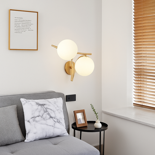 Applique murale LED design croisé avec boule de verre (noir ou doré) - vue 3 sur 8