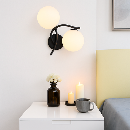 Applique murale LED design croisé avec boule de verre (noir ou doré) - vue 4 sur 8