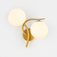 Applique murale LED design croisé avec boule de verre (noir ou doré)