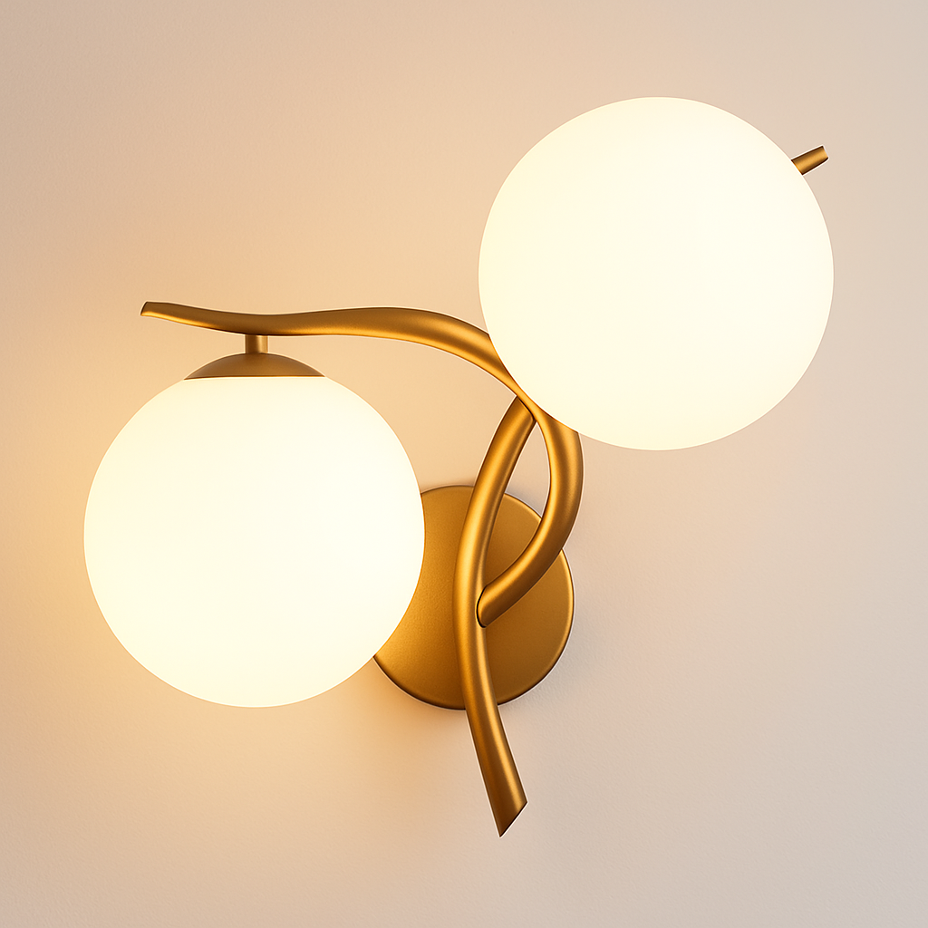 Applique murale LED design croisé avec boule de verre (noir ou doré) - vue 5 sur 8