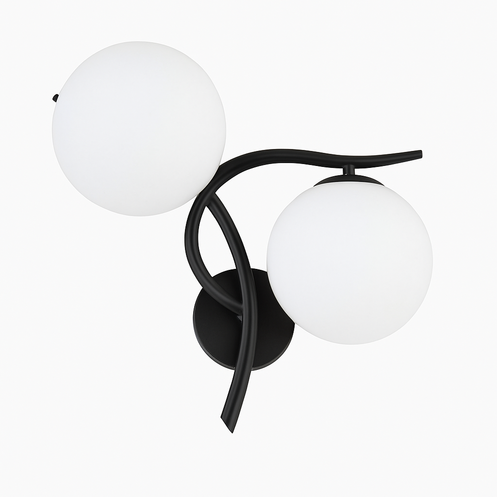 Applique murale LED design croisé avec boule de verre (noir ou doré) - vue 7 sur 8