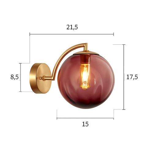 Applique murale LED doré avec boule en verre fumé Scone - vue 10 sur 9