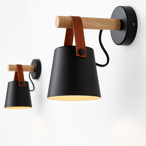 Applique murale LED en bois avec abat-jour suspendu - vue 4 sur 8