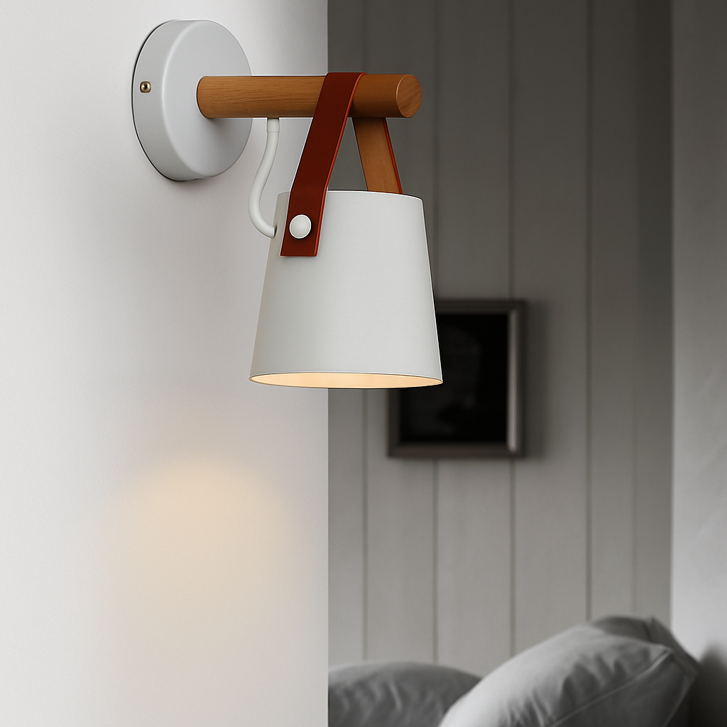 Applique murale LED en bois avec abat-jour suspendu - vue 5 sur 8