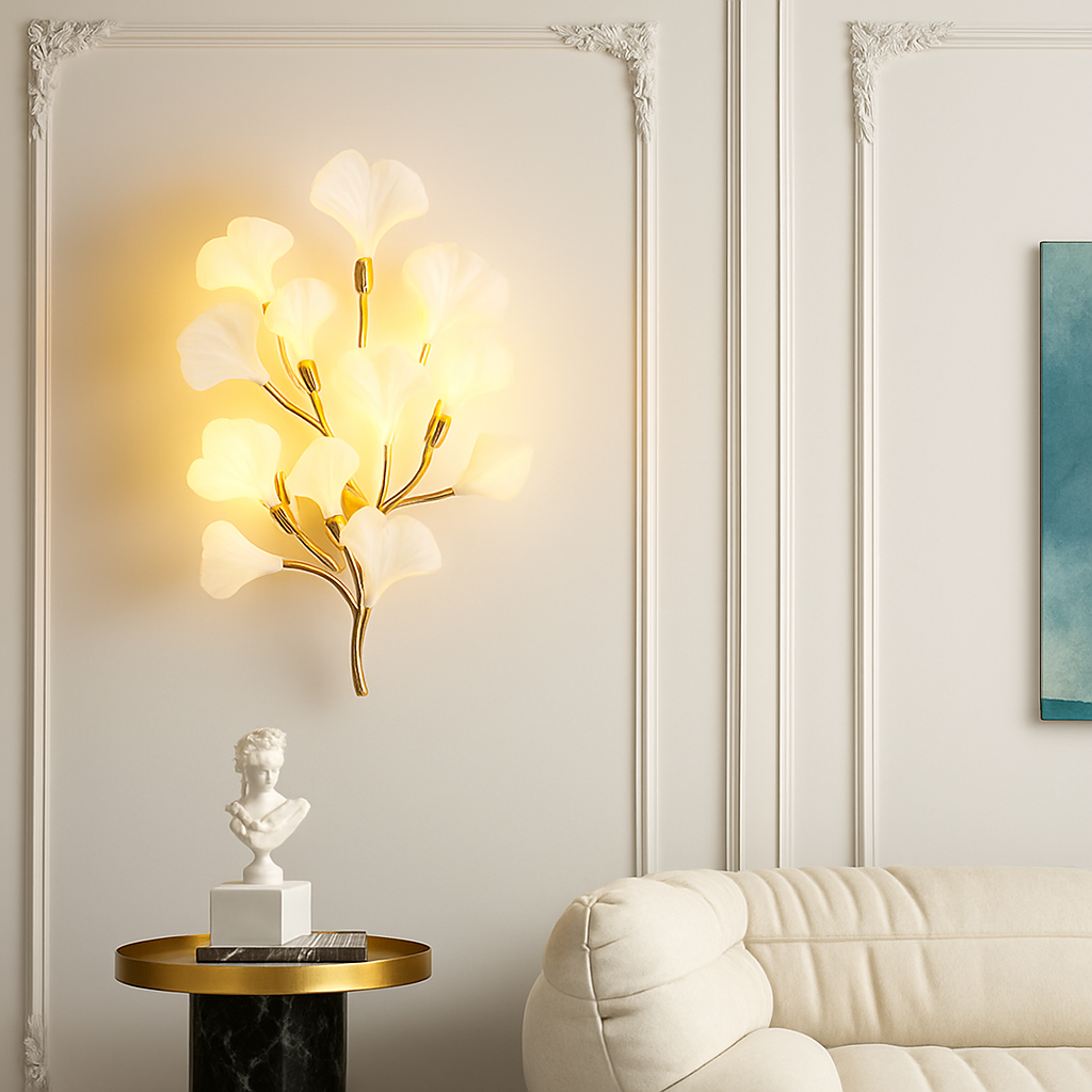 applique murale led en céramique avec motif de fleurs romantiques et feuilles - vue 5 sur 8