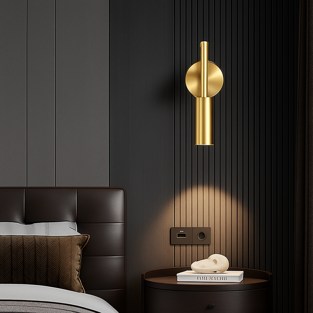 Applique murale led en laiton avec variateur rotatif pour lecture - vue 2 sur 8