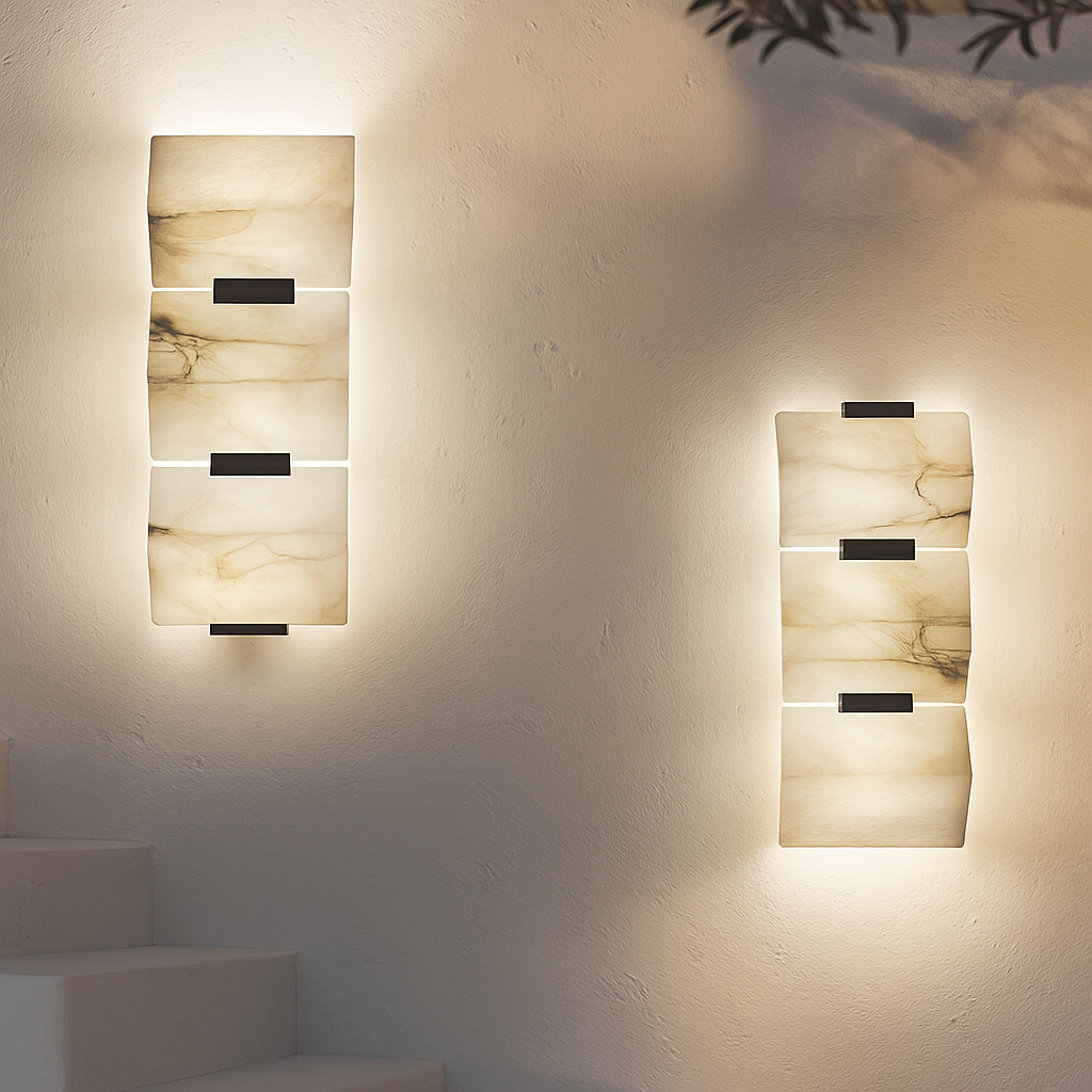 applique murale led en marbre naturel style artistique métal noir - vue 4 sur 9