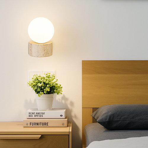applique murale led moderne en verre avec pierre naturelle - vue 6 sur 7