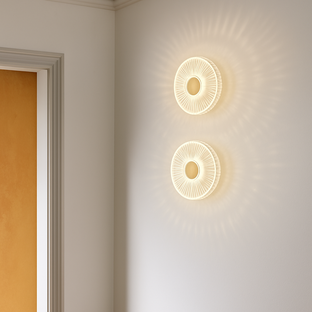 applique murale led ronde en acrylique et laiton doré 3 variables - vue 2 sur 7
