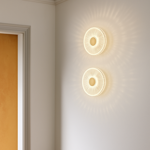 applique murale led ronde en acrylique et laiton doré 3 variables - vue 3 sur 7