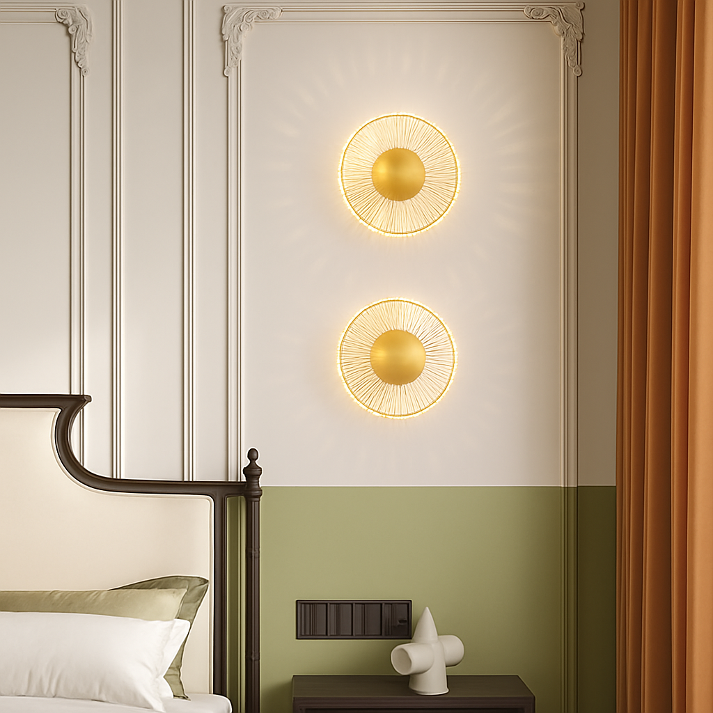 applique murale led ronde en acrylique et laiton doré 3 variables - vue 3 sur 7