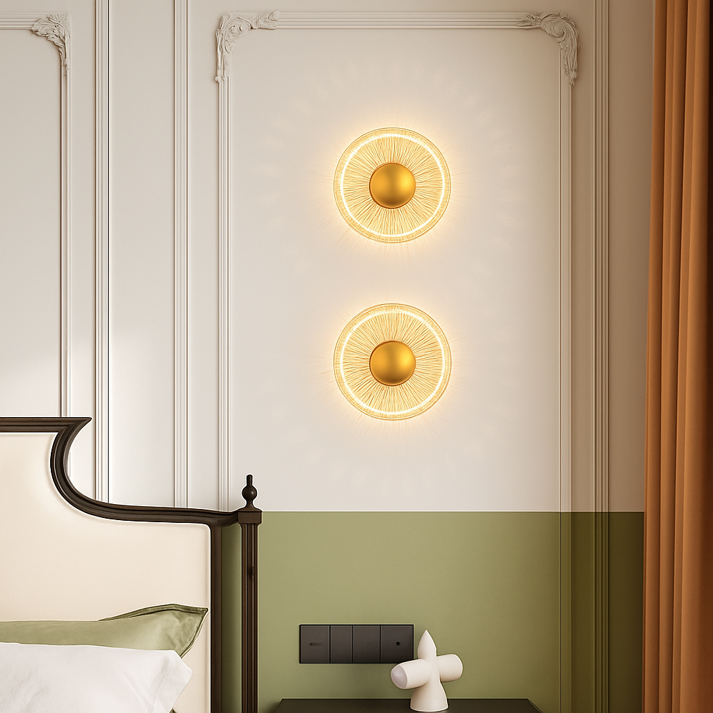 applique murale led ronde en acrylique et laiton doré 3 variables - vue 3 sur 7