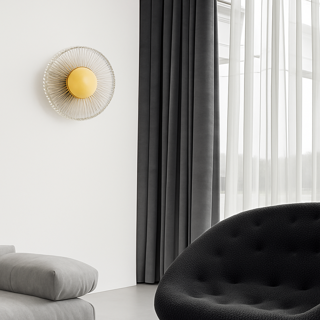 applique murale led ronde en acrylique et laiton doré 3 variables - vue 4 sur 7