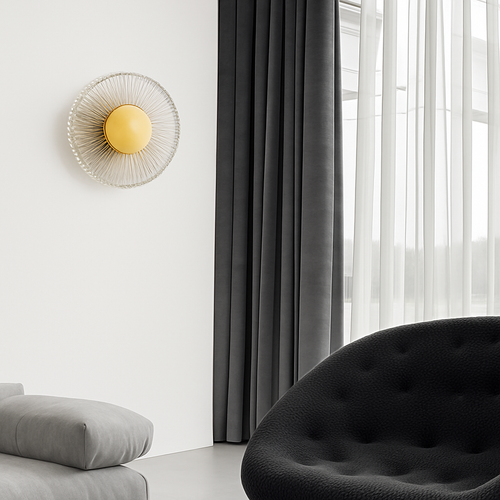 applique murale led ronde en acrylique et laiton doré 3 variables - vue 5 sur 7
