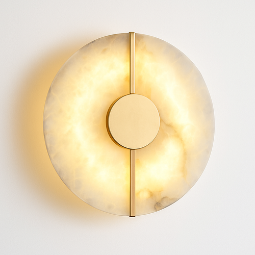 Applique murale LED ronde en marbre et cuivre doré
