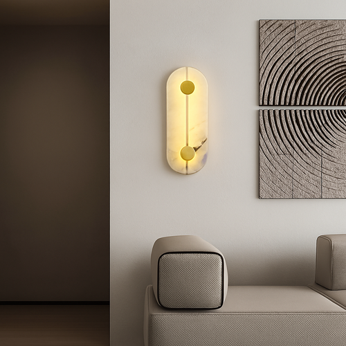 Applique murale LED ronde en marbre et cuivre doré - vue 5 sur 7