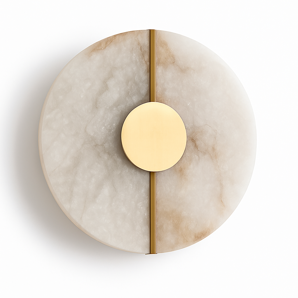 Applique murale LED ronde en marbre et cuivre doré - vue 5 sur 10