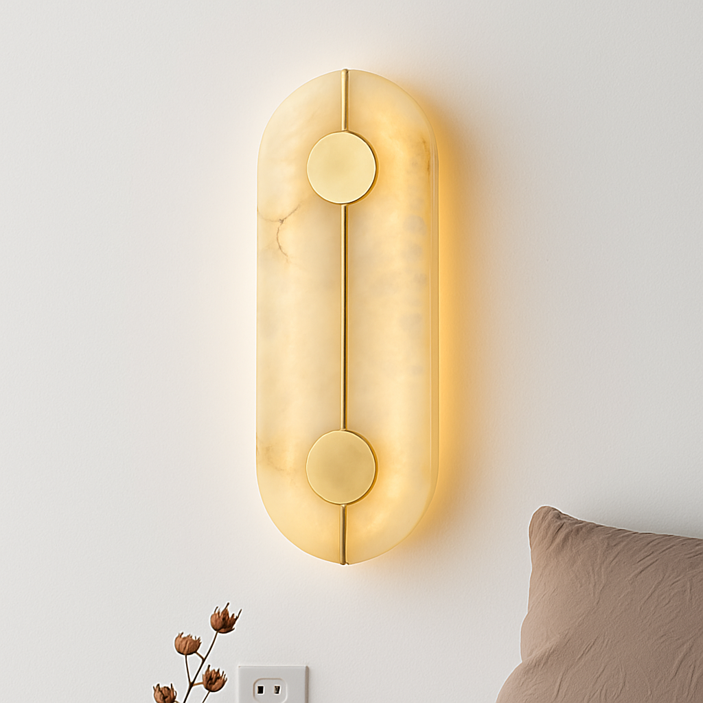 Applique murale LED ronde en marbre et cuivre doré - vue 7 sur 10