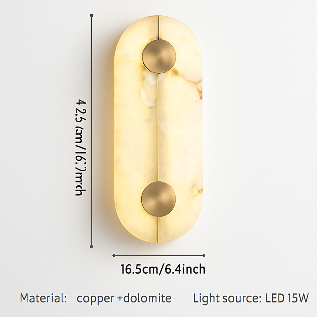 Applique murale LED ronde en marbre et cuivre doré - vue 6 sur 7