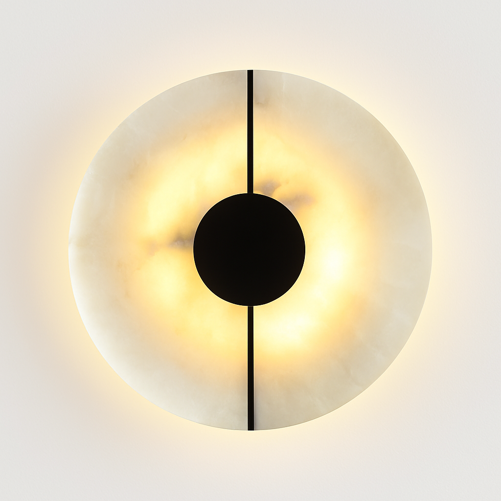 Applique murale LED ronde en marbre et cuivre doré - vue 8 sur 10
