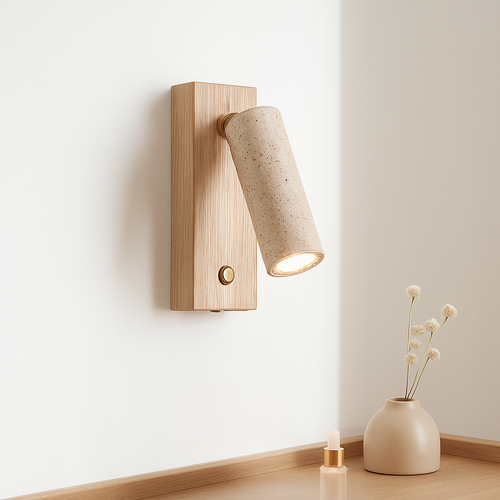 Applique murale led rotative avec interrupteur en bois wabi-sabi - vue 2 sur 7