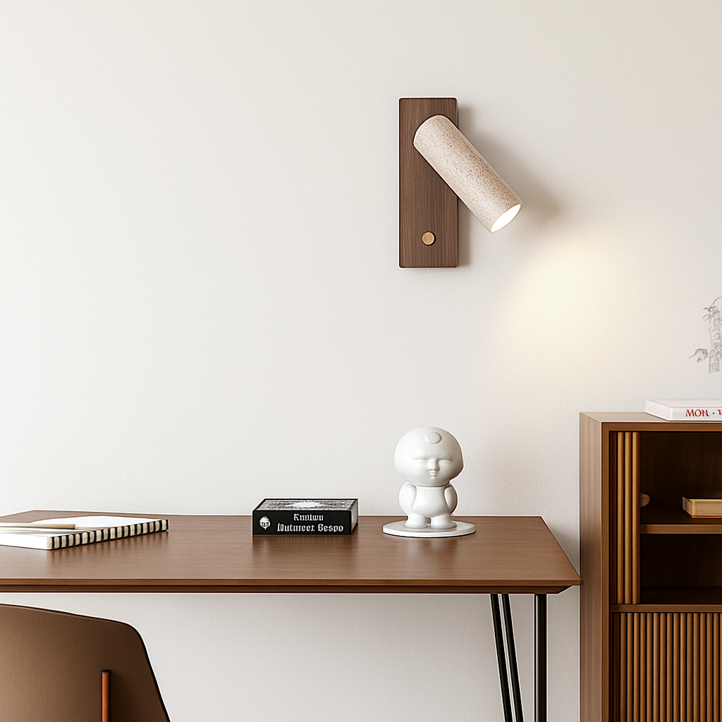 Applique murale led rotative avec interrupteur en bois wabi-sabi - vue 5 sur 7
