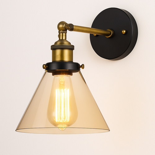 Applique murale LED vintage rustique en verre et doré - vue 6 sur 9