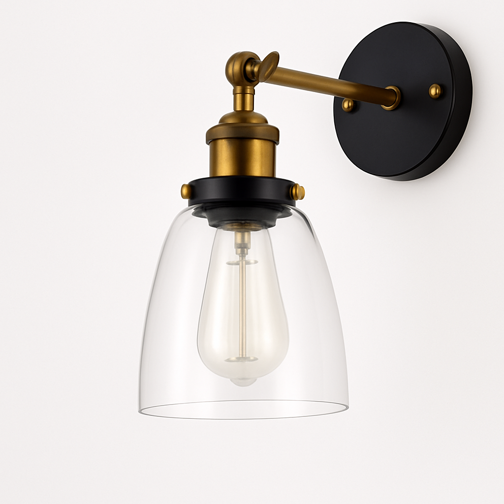 Applique murale LED vintage rustique en verre et doré - vue 6 sur 9