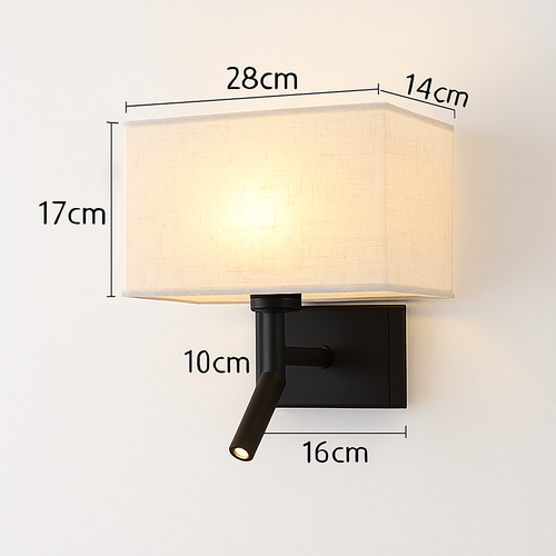 applique murale moderne abat jour tissu avec spot réglable 360 degrés - vue 12 sur 14