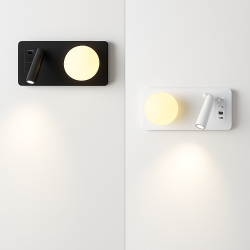 applique murale moderne avec double interrupteur et port usb - vue 3 sur 10