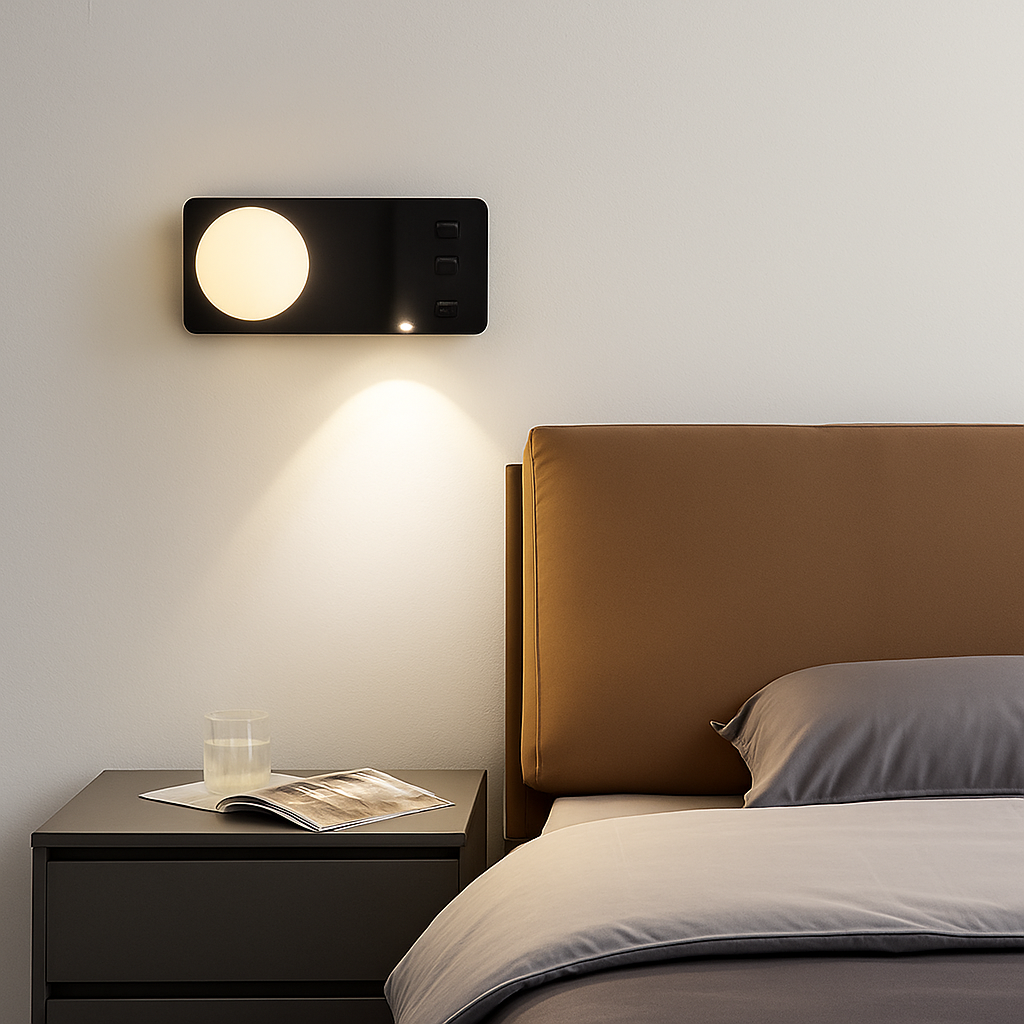 applique murale moderne avec double interrupteur et port usb - vue 3 sur 10