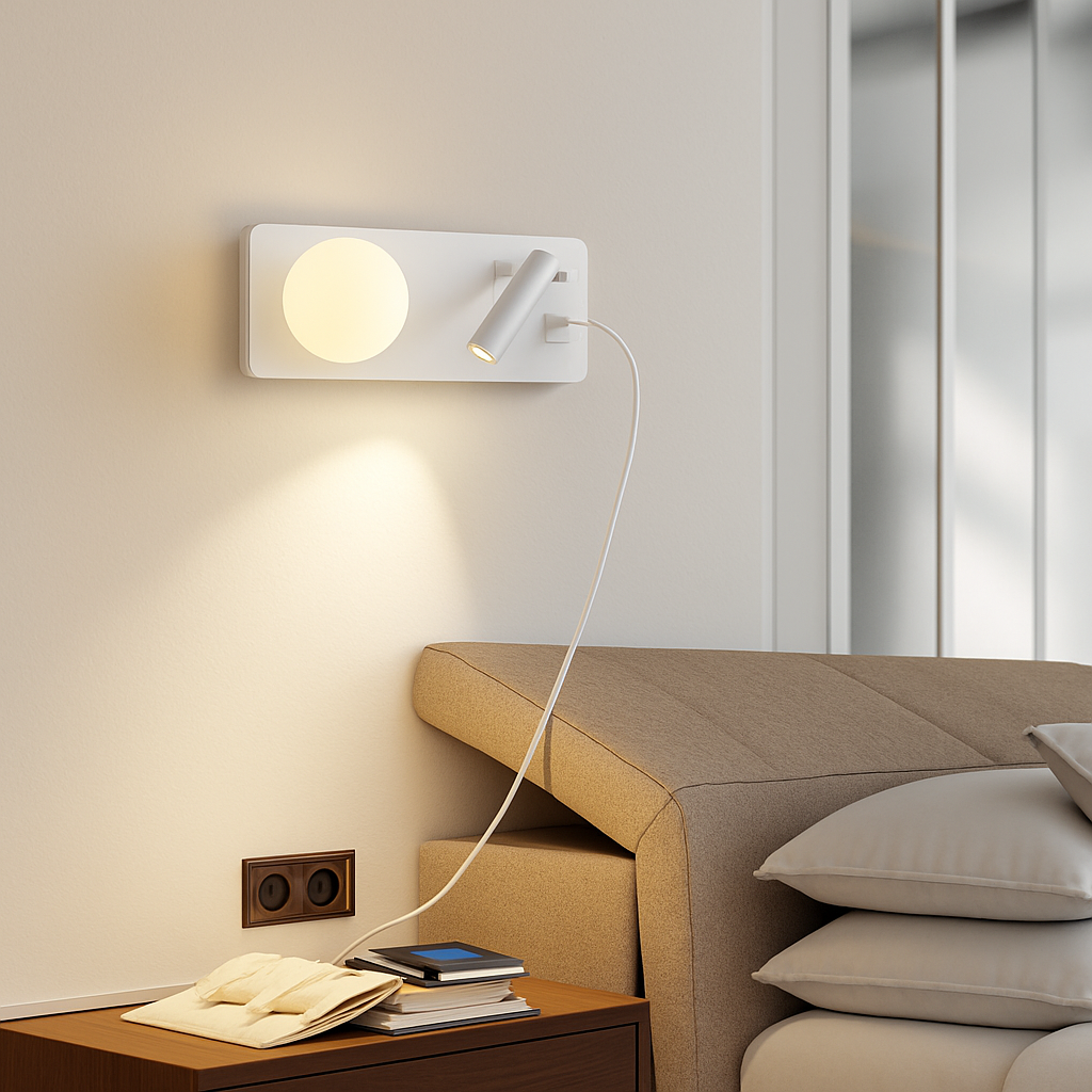 applique murale moderne avec double interrupteur et port usb - vue 4 sur 10
