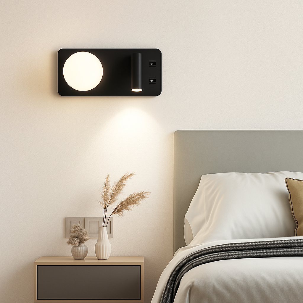 applique murale moderne avec double interrupteur et port usb - vue 5 sur 10