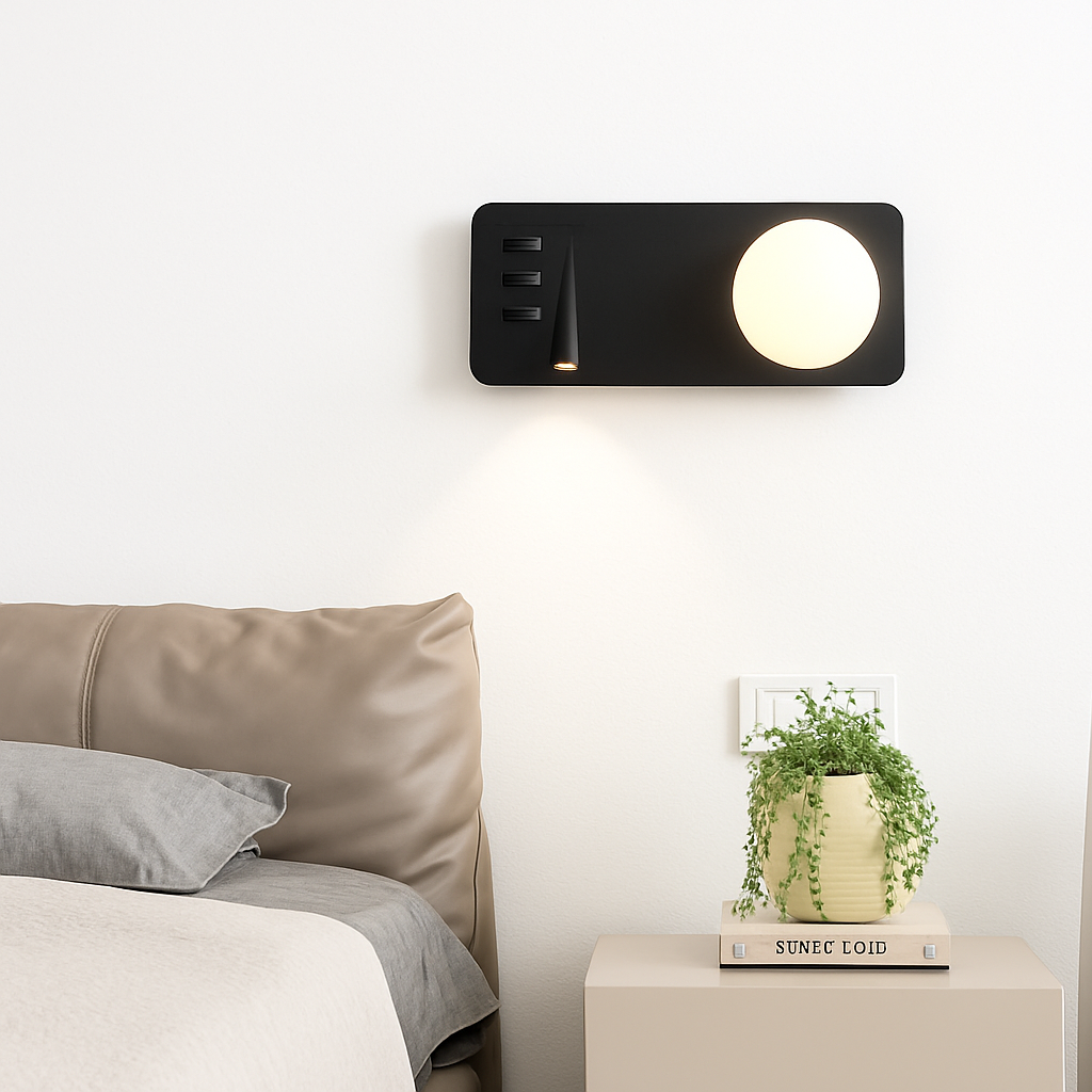 applique murale moderne avec double interrupteur et port usb - vue 7 sur 10